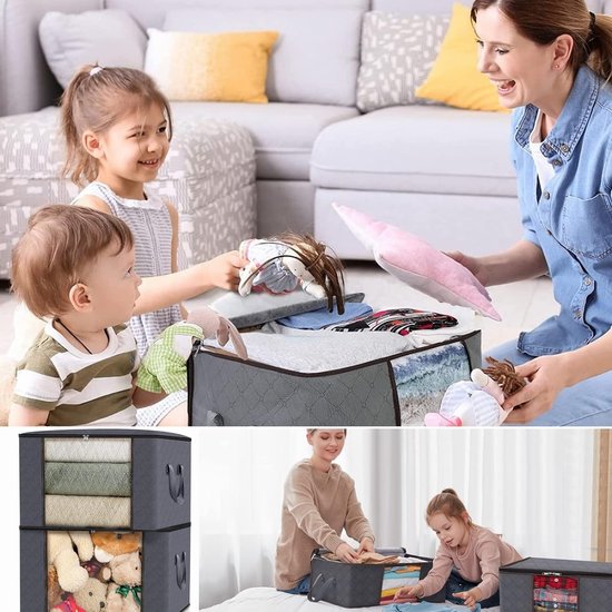 5 stuks 90L opbergzakken, grote kastorganizerset met versterkt handvat, opbergdoos onder het bed voor kledingopslag, voor dekbedden, kleding, dekens en speelgoed (grijs)
