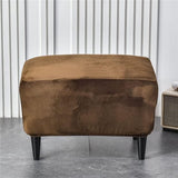 Ottomaanse hoes voor krukhoes - fluwelen kruk voor voetenbank, rechthoekig, stretch overtrek, poef, beschermer, wasbare stoelhoes - Bruin, 1 stuk