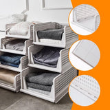 Pack of 3 Organiser, Wardrobe Stackable, Stackable Wardrobe Storage Box, Wardrobe Storage Boxes, Foldable Storage Boxes, Drawer Plastic Shelf Basket, 43 x 33.5 x 18.5 cm
