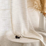 Curtains Linen Look with Eyelets Voile Linen Curtain Linen Curtains Living Room Modern Window Curtain Children's Room Kitchen Curtains Tab-Top Curtain Set of 2 140 x 145 cm Brownish White