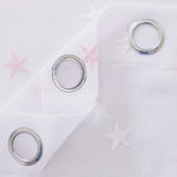 Voile gordijnen linnenlook gordijn met ogen decosjaal met borduurwerk ster, 183 x 140 cm (hoogte x breedte), roze, set van 2