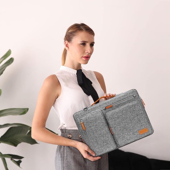 360 Protective Laptop Shoulder Bag, 15-15.6 Inch Laptop Bag, Compatible with MacBook Pro 16, HP, Dell, Lenovo, Asus Notebook, Side Open Bag with 4 Zip Pockets and Handle, Grey