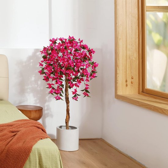 kunstplant kunstboom met bloemen 120 cm kunstplanten in pot grote roze nepplanten voor binnen buiten slaapkamer kantoor tuindecoratie (1 stuk)