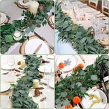 2 stuks kunstmatige eucalyptus decoratieve slinger met wilgenbladeren, 16 m, tafeldecoratie, eucalyptus, hangende wijnstokken, bladeren, groene slinger voor tafel, bruiloft, boog, party,