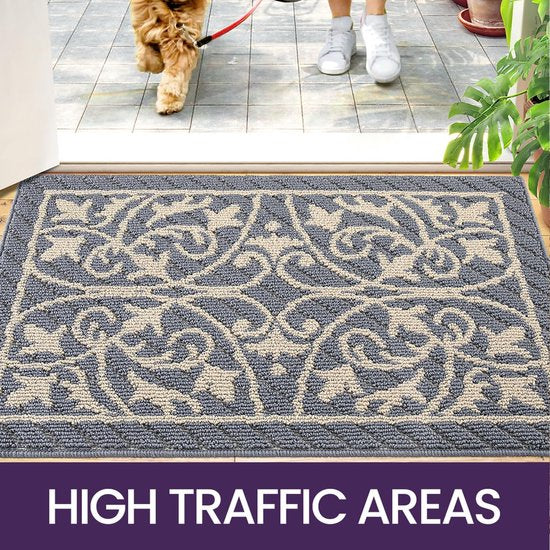 Indoor Doormat, 80 x 120 cm, Dirt Trapper Mat, Non-Slip, Washable Entrance Rug, Door Mat, Foot Mats Front Door for Entrance, Hallway, Garden, Indoor, Pet (Grey)