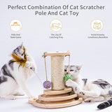 Houten kattenspeelgoedroller 2-laags draaitafel Interactief kattenspeelgoed met veren, 3-in-1 kittenspeelgoed Interactieve ballen en hangende ballen en kattenkrabben