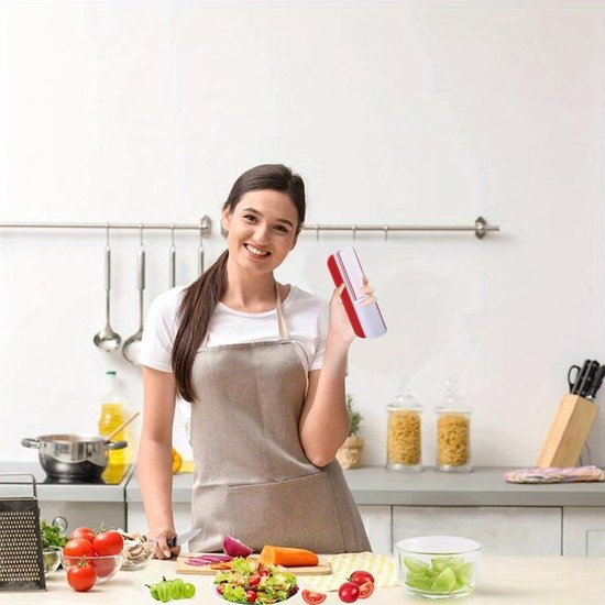 Fruitsnijder - Tomaat/Druif/Kersensnijder, Fruitkeukendecoratie Keukenhulp, Groentesnijder, Keukengereedschap, 20 x 7,5 x 7 cm (Rood)