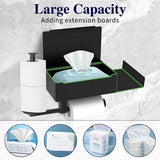 Black Toilet Paper Holder, No Drilling Toilet Paper Holder with Wet Wipes Box, Stainless Steel Paper Holder for Toilet and Bathroom Wall Mount