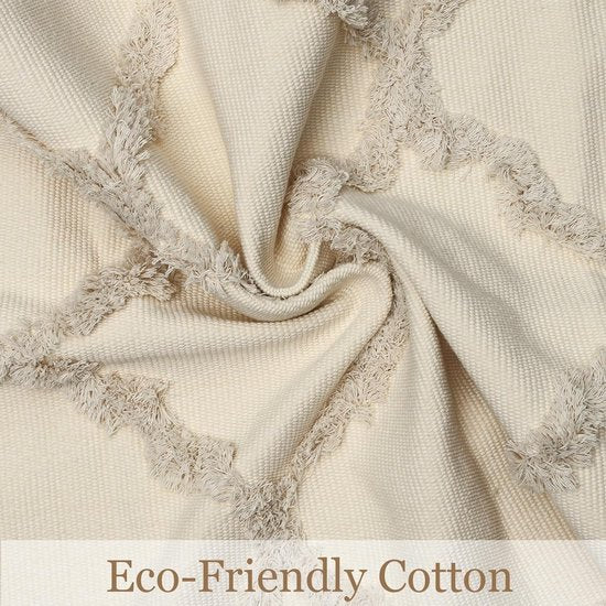 Klein tapijt 60 x 90 cm, boho beige getuft katoenen tapijt met geweven kwastjes, wasbaar tapijt voor badkamer, keuken, woonkamer, slaapkamer, hal, eetkamer