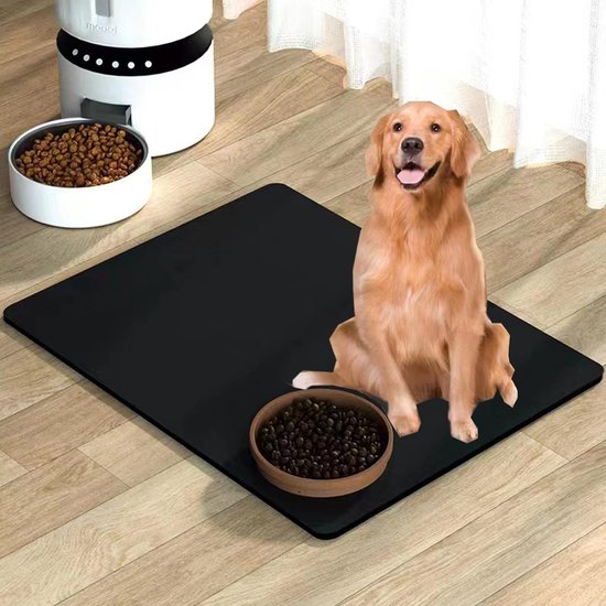 voerbakmat voor honden, hoogwaardige antislip hondenbak, 60 x 40 cm, super absorberend, sneldrogend, voermatten voor huisdieren, voermat voor katten, voermat voor katten (zwart)