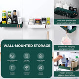 Groene badkamerplank zonder boren, doucheplank. Kunststof opbergorganisator badkamer regenjas, keuken, toilet. Multifunctioneel zelfklevend plankje met 2 haken (2 planken)