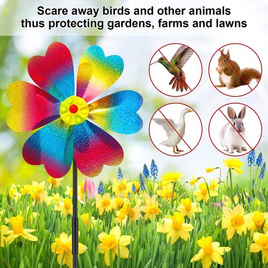 Set van 4 windturbines, vogelafstotend middel, reflecterende windmolen, boomgaard, vogelverschrikker, windmolenbalkon, decoratietuin ter bescherming, tuin, tuin, balkon