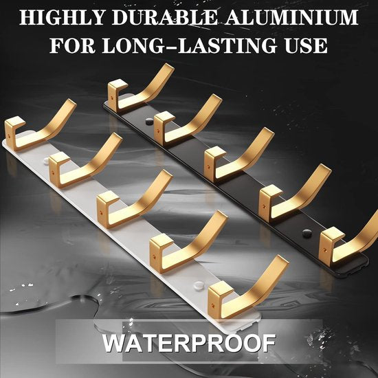 Kapstokhaken, zwart en goud, met 5 haken, deurhaken voor badkamer, keuken, woonkamer en hal