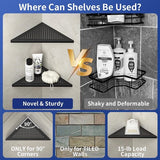 Hoekplank, doucheplank, 304 roestvrij staal, zonder boren, voor badkamer, shampoohouder, organizer, vierkant gat 253 x 253 x 355 mm, zwart, 2 stuks