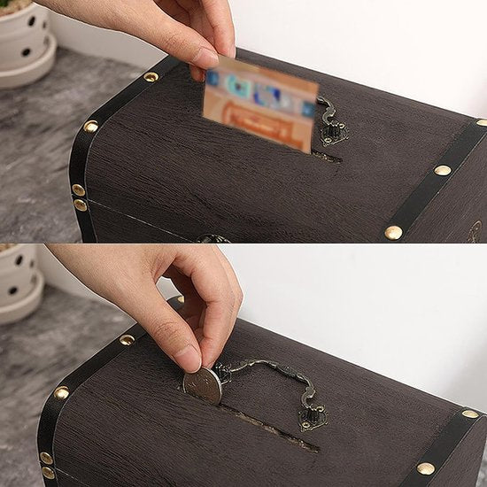 Vintage houten schatkist is handgemaakt door vakmensen van hoogwaardig hout, geurloos, sterk, duurzaam, heeft een mooie kleur en verandert niet van kleur na verloop van tijd