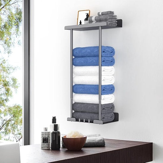 Towel Rail, No Drilling, Carbon Steel Towel Holder, Wall Towel Holder for Gluing, Towel Holder, Kitchen Towel Holder, Bathroom for Bathroom, Kitchen (Grey)