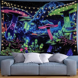 Black Light Mushroom Tapestry Galaxy Space Tapestry UV Reactive Poster Plant Landscape Tapestry Starry Sky Wall Hanging for Bedroom Home Decoration