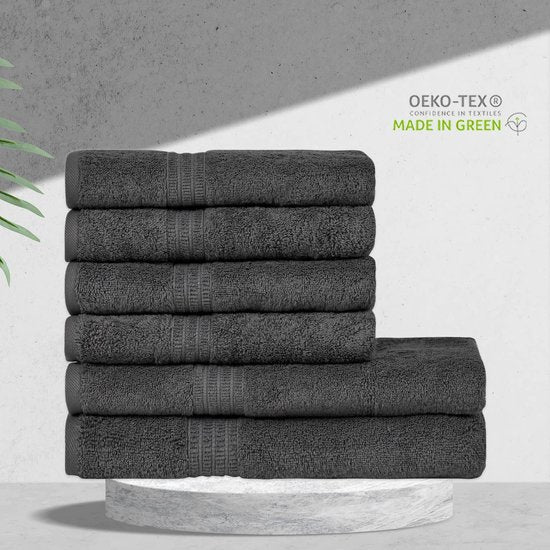 Handdoekenset van 100% biologisch katoen, hoge kwaliteit, zacht en zeer absorberend, sneldrogend, Oeko-Tex Made in Green & GOTS-gecertificeerd (2 badhanddoeken - 4 handdoeken, coal grey)