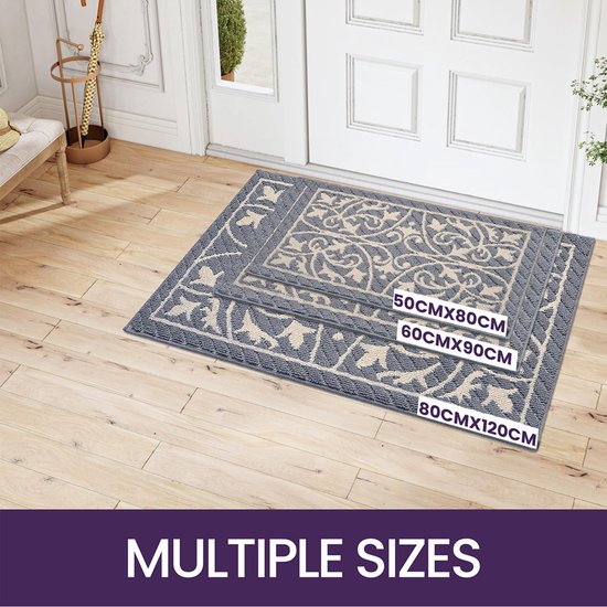 Indoor Doormat, 80 x 120 cm, Dirt Trapper Mat, Non-Slip, Washable Entrance Rug, Door Mat, Foot Mats Front Door for Entrance, Hallway, Garden, Indoor, Pet (Grey)