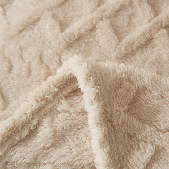 Knuffeldeken, 150 x 200 cm, woondeken, lamsdeken, wollige zachte sofadeken, fleecedeken, warme knuffeldeken voor bed, bank, beige
