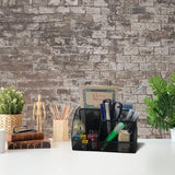 Bureau-organizer, gaas metalen kantoorplank met pennenhouders en lade, 6 sorteervakken voor pennen, pennenhouder, multifunctionele organisator (zwart)