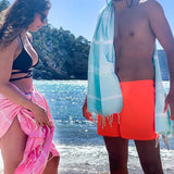 Strandhanddoek, groot, 100 x 200 cm, katoen, saunahanddoek, hamamdoek, yogadeken, pestemal, voor dames en heren, geschenkdoos, extra groot en licht, 100 x 200 cm (kersenbloesems-roze-mint, 2)