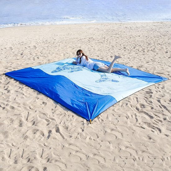 Stranddeken, zandvrij, 300 x 280 cm, XXL, strandhanddoek, picknickdeken, waterdicht, strandmat, groot, voor vakantie, strand, camping, reizen (300 x 280 cm, dolfijn)