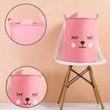 Konijntje wasmand, opbergmand, wasmand met handgrepen van canvas, opvouwbare opbergdoos, waterdichte ronde opbergmand voor slaapkamer, kleding, was, konijnen met roze wimpers