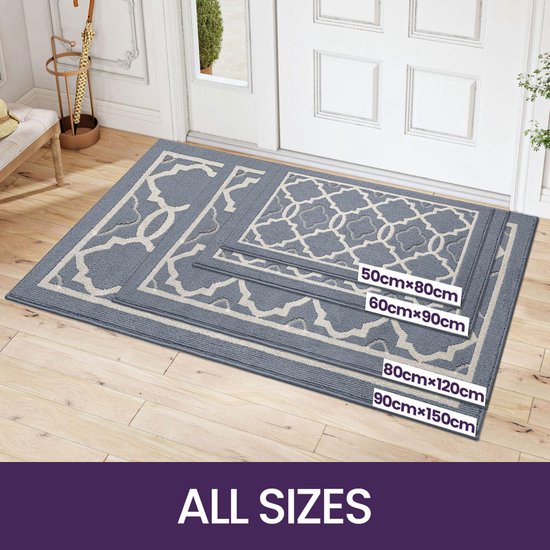 Deurmat voor binnen, 60 x 90 cm, wasbaar, vuilvangmat, antislip, voetmat, voor binnen, waterabsorberende voetmatten, huisdeur, deurmat, deurmat, lichtgrijs