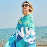 Strandhanddoek, groot, microvezel handdoek, 180 x 90, zandafstotend, sneldrogend, microvezel, groot, voor strand/zwembadside/strandstoelen (zomerblad)