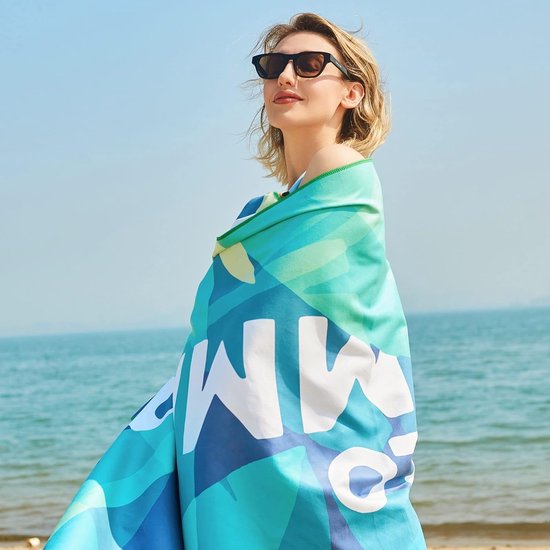 Strandhanddoek, groot, microvezel handdoek, 180 x 90, zandafstotend, sneldrogend, microvezel, groot, voor strand/zwembadside/strandstoelen (zomerblad)