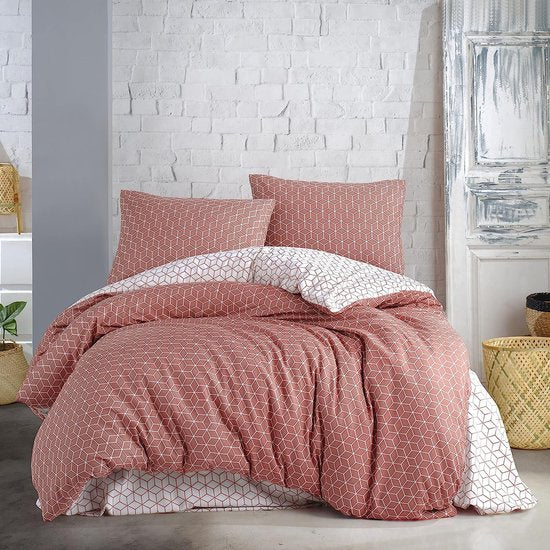 Puzzle beddengoed 135 x 200 cm, 4-delig, donkeroranje, ademend, renforcé beddengoedset met 2 x dekbedovertrek 135 x 200 cm + 2 x kussensloop 80 x 80 cm, bedlinnen donkeroranje