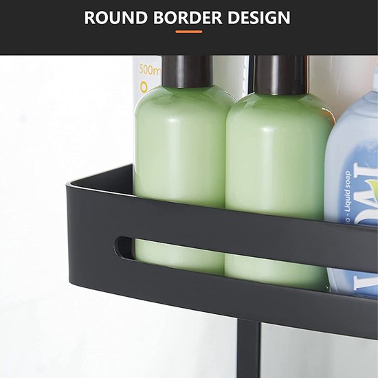 Doucheplank, glazen wand, badkamerrek, hangplank, doucheplank ophangen, hoekplank, doucheplank met stabiele zuignap en haak voor badkamer, keuken, opslag, aluminium, dubbele douchemand