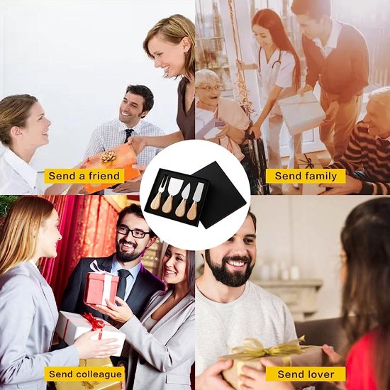 Premium 4-delige Kaasmessenset, RVS Keuken Kaas Gereedschap Mini Kaasmes met Houten Handvat (Gift Ready), voor Taart Dessert Kaas Salade