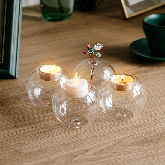 12 Pack Theelichtkaars Houder Bubble Tafelblad Glas Theelichthouder Helder Votief Kandelaar Tafel Centerpieces voor Kerstmis Halloween Bruiloft Receptie Decoraties