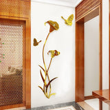 Muurtattoo bloem 3D DIY spiegel muursticker voor woonkamer muursticker voor slaapkamer wanddecoratie voor bank achtergrond TV muur achtergrond (59 x 31 inch, goud)