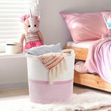 grote wasmand voor kinderkamer katoenen mand touw opbergmand voor speelgoed dekenmand Ø 36 x diepte 34 x hoogte 41 cm, wit en roze