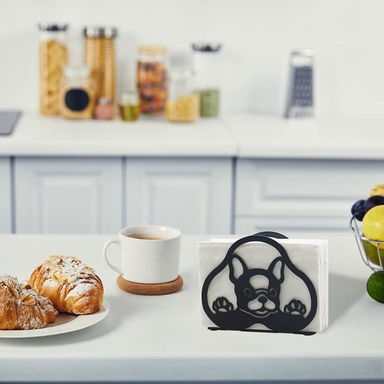 Leuke servethouder voor tafel, kantoor, keuken en thuis (Bulldog, metaal, zwart)