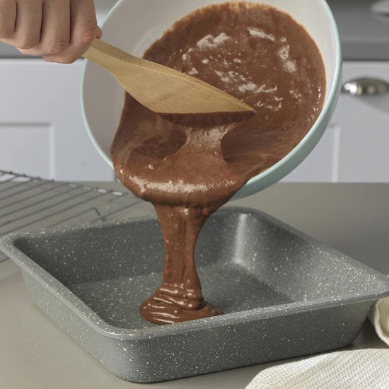 Vierkante cakevorm - 23 cm brownie bakvorm, gemakkelijk schoon te maken antiaanbaklaag, koolstofstalen ovenbak, PFOA-vrije bakplaat, voor cake, lasagne, marmersteen, grijs