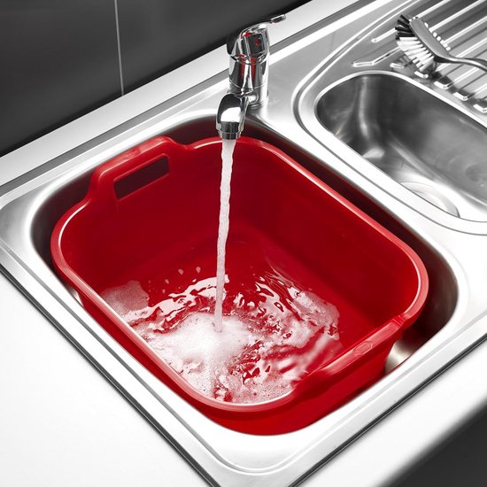 Rechthoekige spoelbak met handgrepen, plastic, rood, 39 x 32 x 14 cm Rechthoekige gootsteen met handvatten, plastic, rood, 39 x 32 x 14 cm