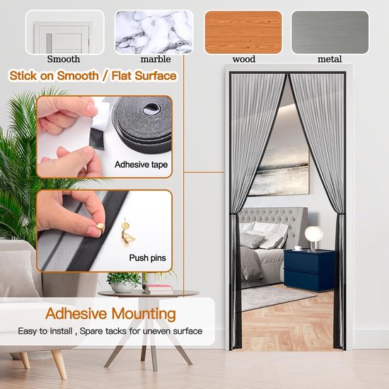 Balkondeur, vliegenhor, 80 x 200 cm, magnetische insectenwerende balkondeur, zonder boren, verdikt vliegengordijn, insectenwerende deur, voor balkondeur, woonkamer, kelderdeur en terrasdeur