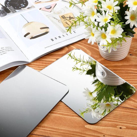 4 stuks spiegels, acrylspiegel, 14 x 18 cm, afgeronde hoekspiegel, acrylspiegel, wanddecoratie met magneet, voor school, badkamer, woonkamer, kantoor, decoratie