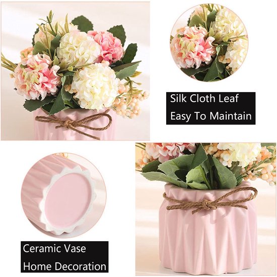 2 stuks kunstbloemen in pot, kunstbloemen, planten ter decoratie, hortensia, zijden bloemen, boeketten met keramische vaas, kunstplant, decoratie voor thuis, party, kantoor, bruiloft, tafeldecoratie