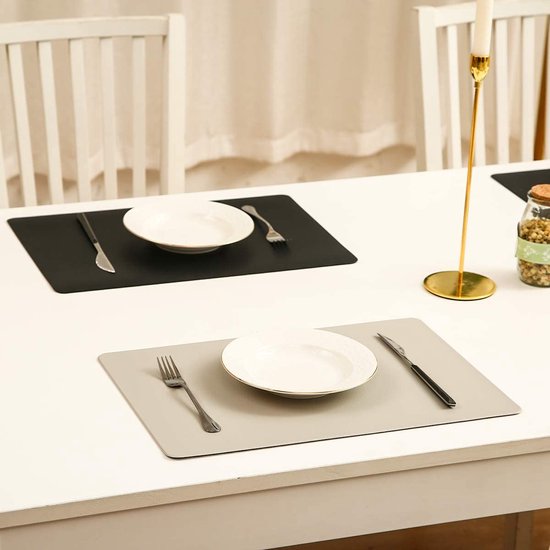 Set van 6 placemats en 6 onderzetters veeg schoon antislip vinyl PVC hittebestendige placemats voor keukentafel 30 * 45cm zwart