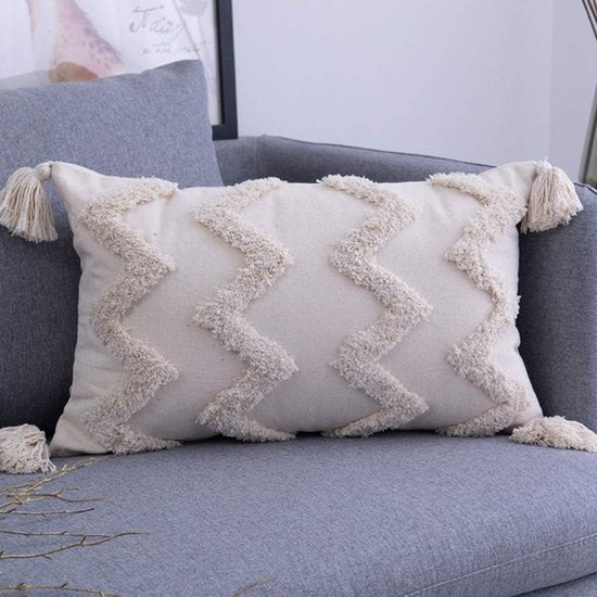 Decoratieve kussenhoes met franjes, boho, super zachte kussenslopen, kwastjes voor bank, slaapkamer, woonkamer, decoratie, 30 x 50 cm, beige
