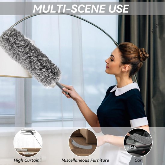 Telescoopstofdoek Wasbaar voor plafond met telescoopstang, Microvezelstofdoek Hoekbezem Max. Lange 55-254 cm stofbezem met telescoop voor hoge plafonds plafondventilator spinnenwebben (7 grijs)
