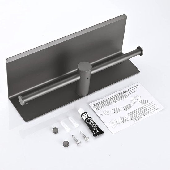 Toiletpapierhouder zonder boren, wc-papierhouder met plank, zelfklevende wandmontage, aluminium dubbele toiletrolhouder, wc-papierhouder, papierrolhouder voor badkamer, 31 cm, grijs