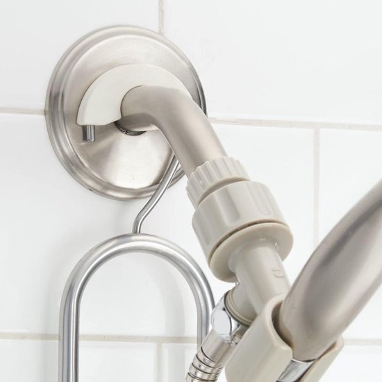 Doucherek om op te hangen, praktisch, montage zonder boren, metaal, met mandjes en haken voor het opbergen van douche-accessoires, zilverkleuren