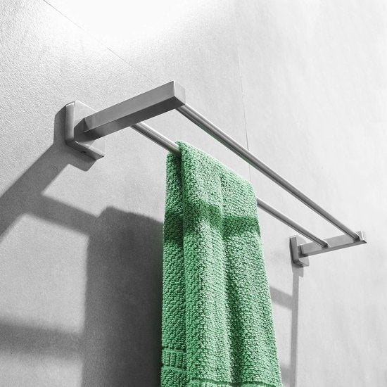 Handdoekhouder met vierkante basis van roestvrij staal 60 cm badkamer- / keukenaccessoires geborsteld nikkel