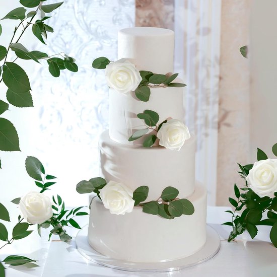 Kunstbloemen Witte Rozen, 30 stuks 8 cm Boeket Kunstmatige Decoratieve Bloemen Neprozen met Stengels en Kaart voor Valentijnsdag Huis Tuin Verjaardagsfeestje DIY Bruiloft Decoratie